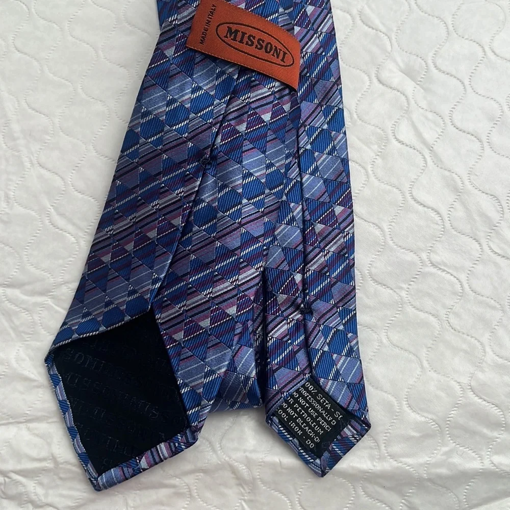 Missoni multicolor blue purple black pattern silk tie - Picture 2 of 4